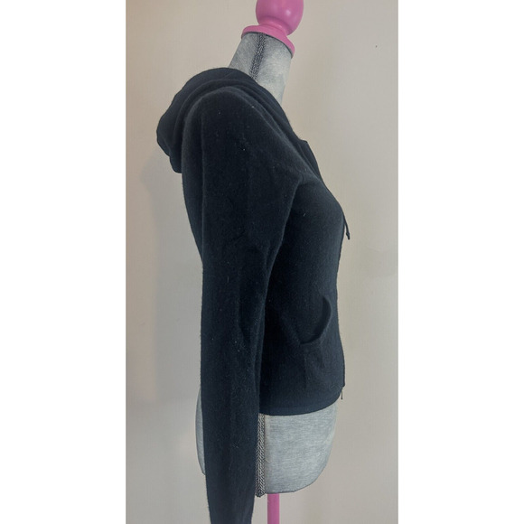 Express Hooded Zip Up Cardigan Sweater 100% Cashmere Black Small - Picture 4 of 6